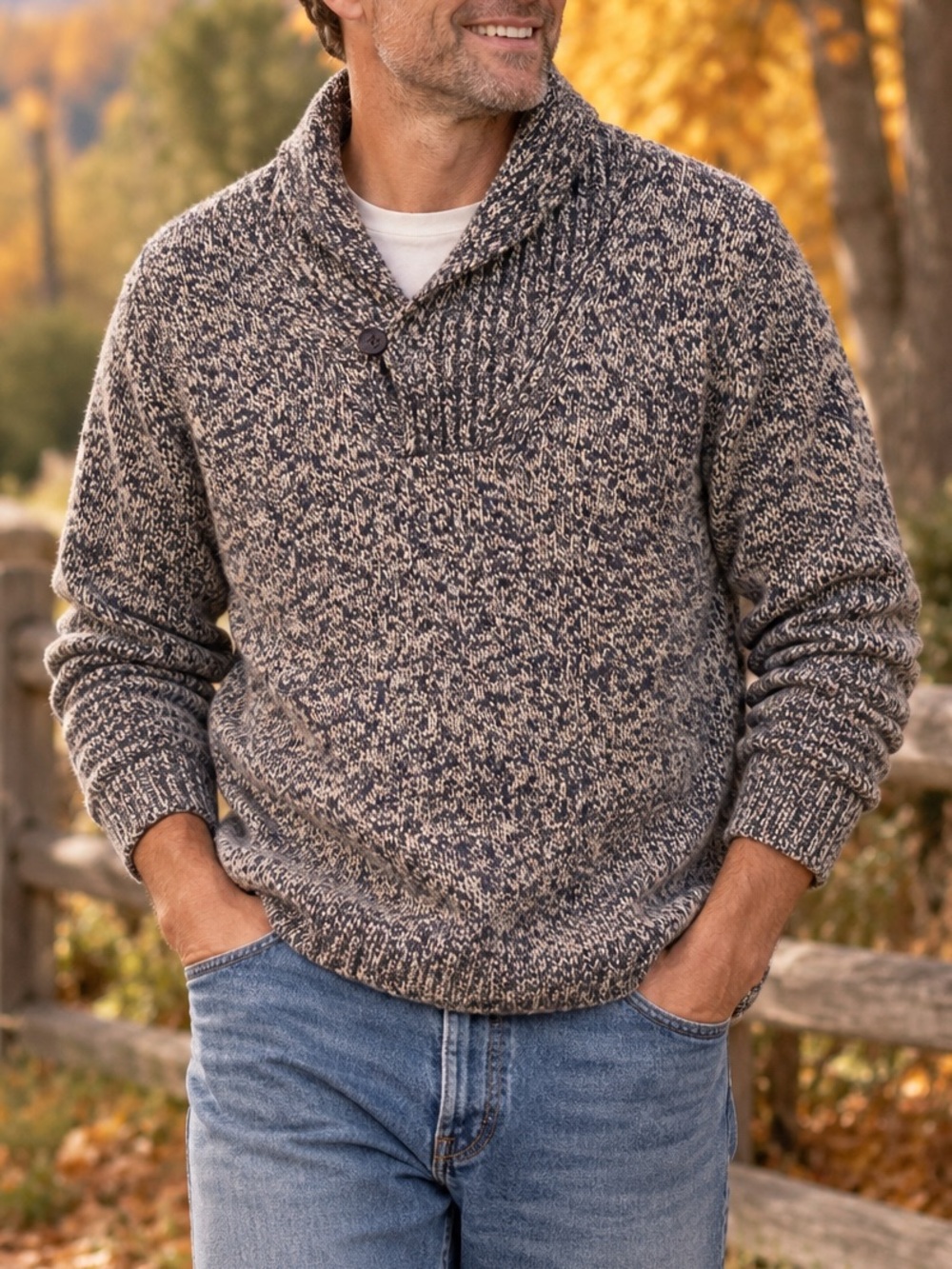 L.L.Bean Lambswool Blend Shawl Collar Marled Knit Sweater Pullover Men’s XXL